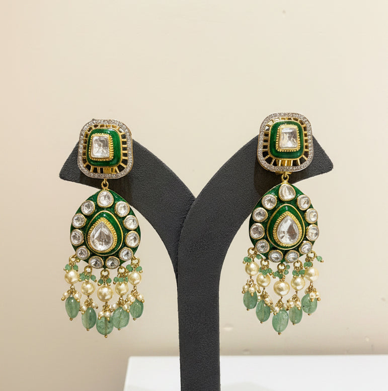 Emerald Green Meenakari & Moissanite Polki Set