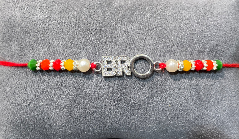 Silver Rakhi with Multi-Color Beads Rakhi