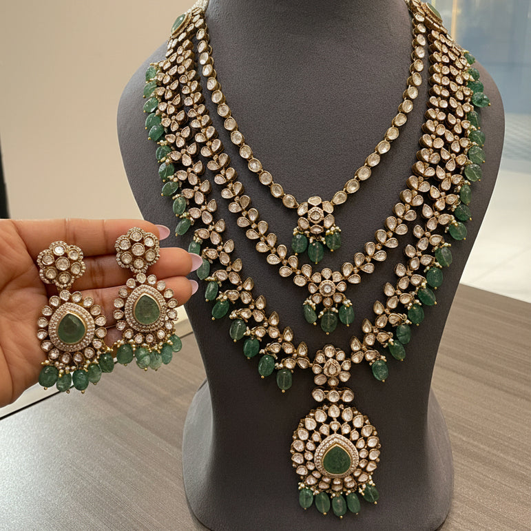 Emerald & Polki Multi-Layered Haar Set