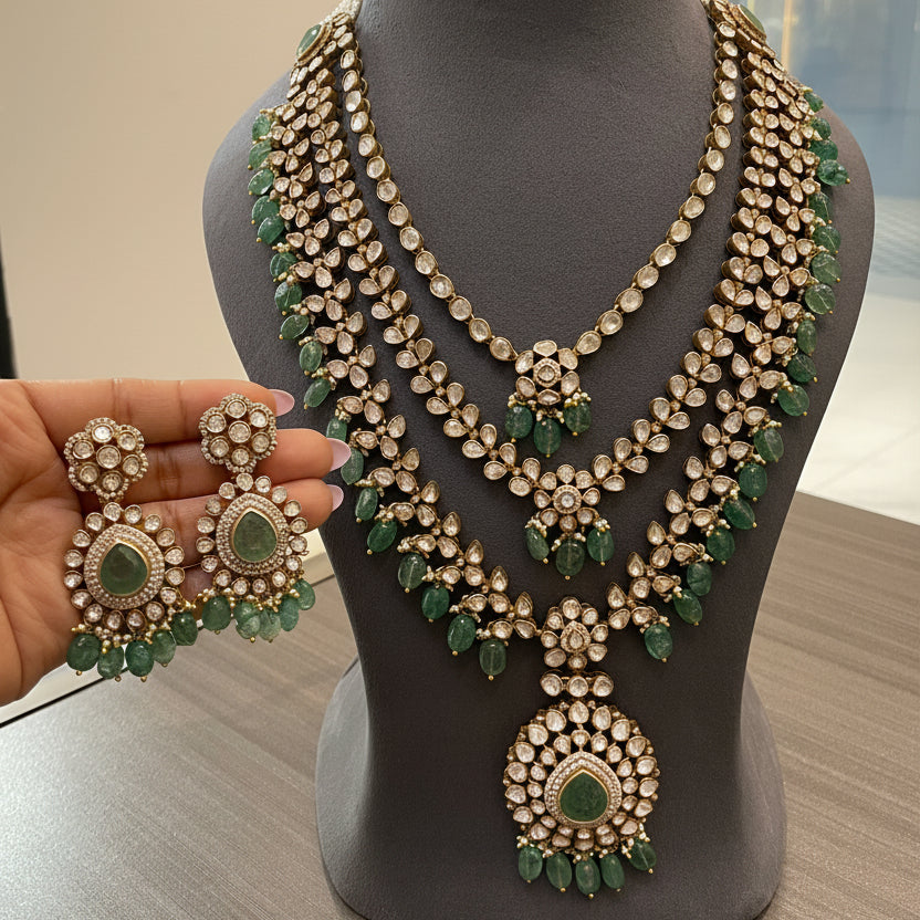 Emerald & Polki Multi-Layered Haar Set