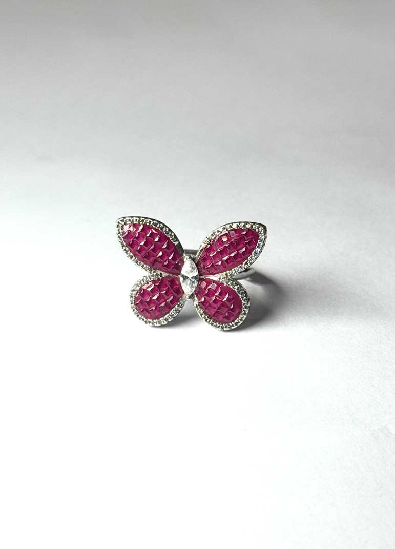 925 PURE SILVER PINK BUTTERFLY RING