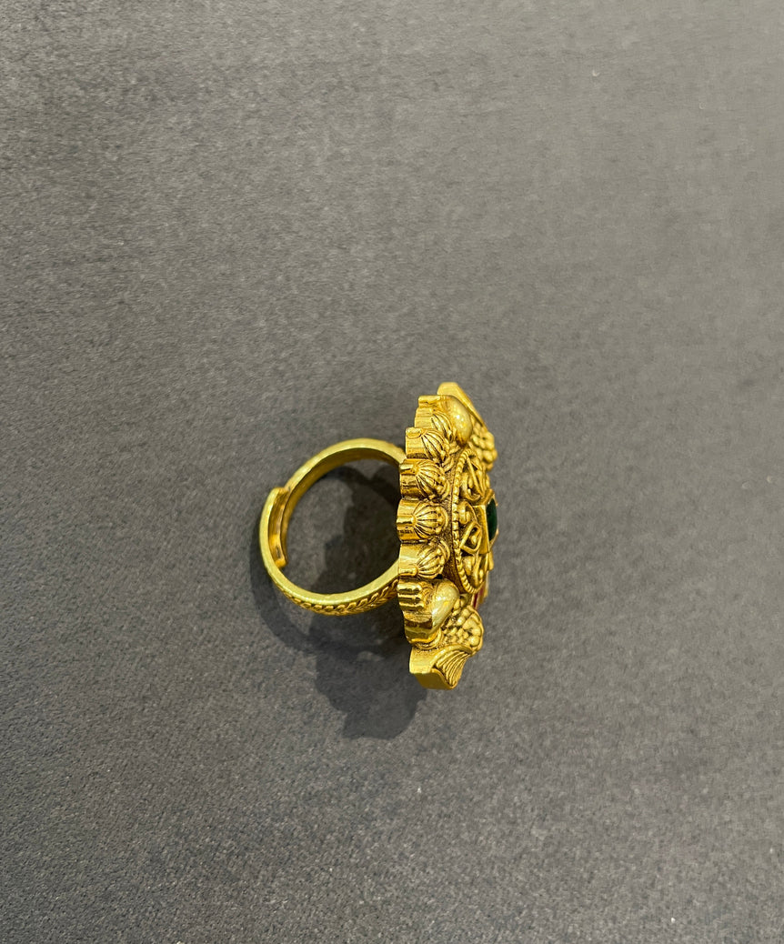 925 Silver Peacock Design Antique Gold Look Ring