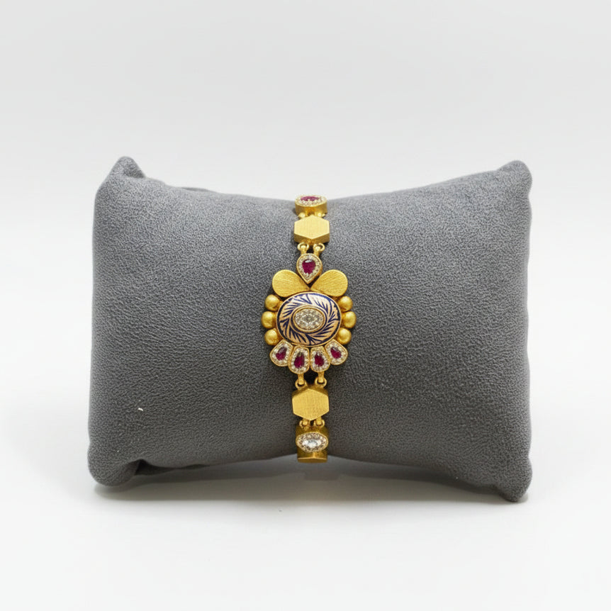 Antique Gold Nakshi & Deep Blue Meenakari Segmented Bracelet