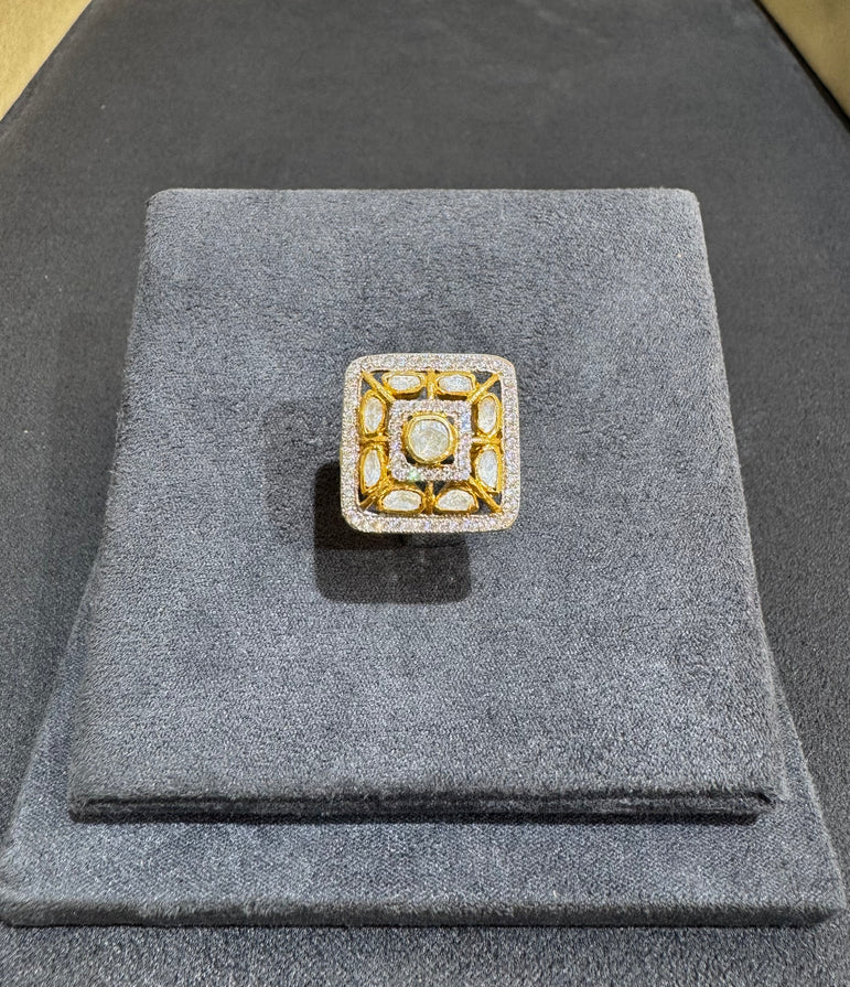 925 Silver Geometric Polki Ring