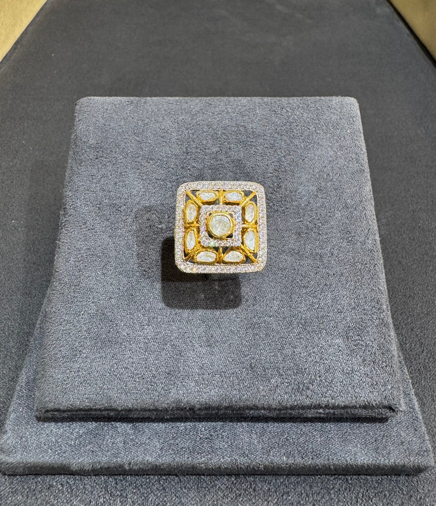 925 Silver Geometric Polki Ring