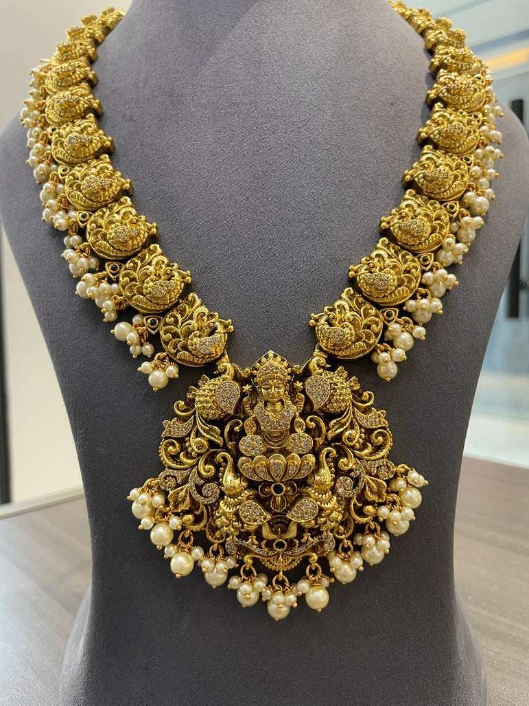 925 Silver Lakshmi Swarna Mukta Real Gold Look Bridal Necklace Set