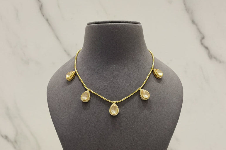 Minimalist Pear-Drop Moissanite Polki Necklace Set