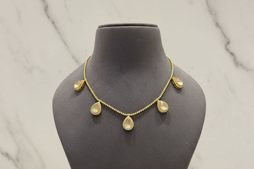 Minimalist Pear-Drop Moissanite Polki Necklace Set