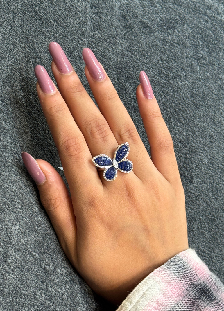 925 Silver Blue Butterfly Cocktail Ring