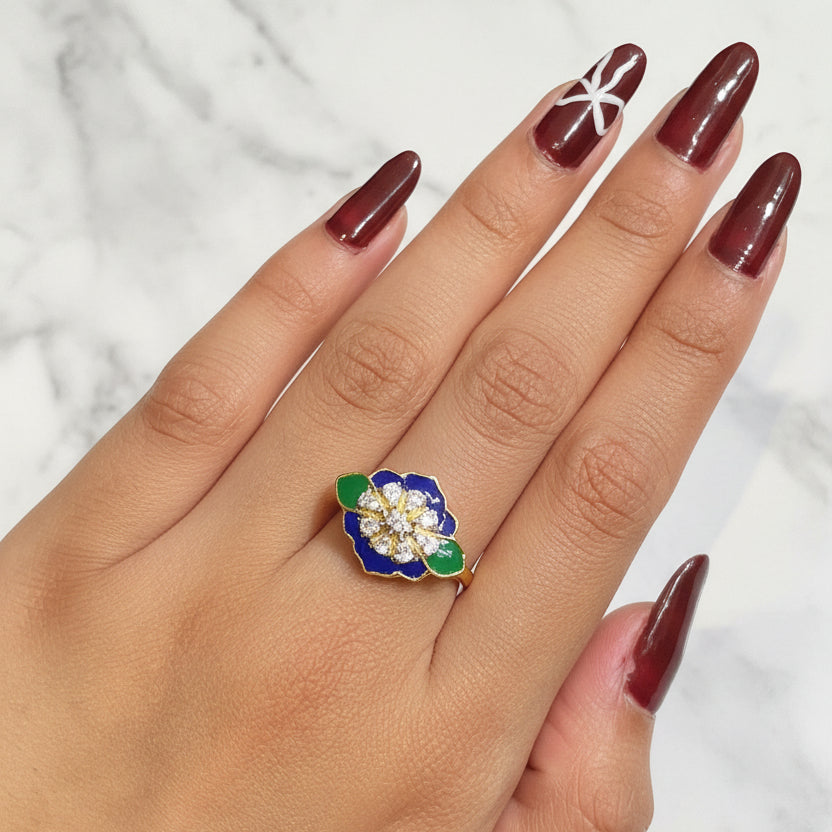 Blue & Green Petal Statement Diamond Ring