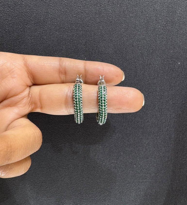 925 Silver Green Tiny Stones Hoop Earrings