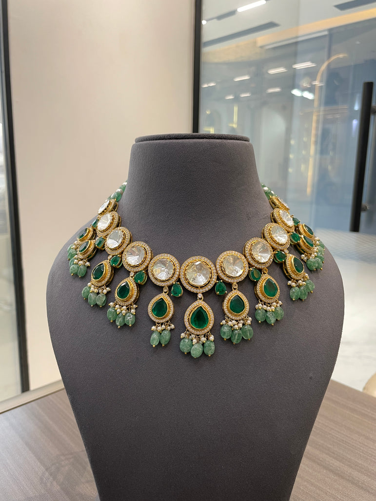 925 Silver Rubani Polki Necklace Set