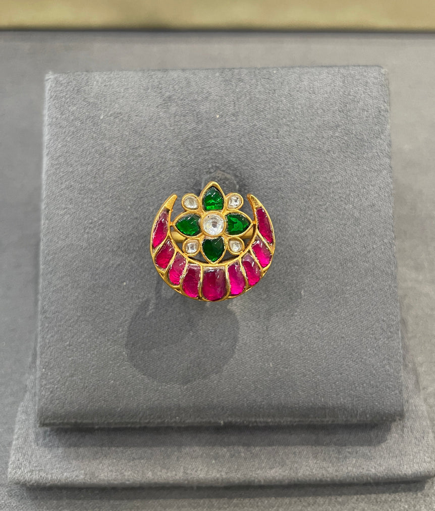 925 Silver Chandbali Floral Antique Gold Look Ring