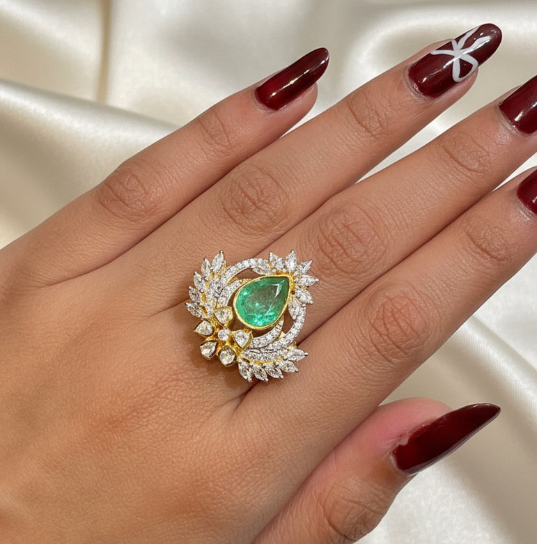 Ethereal Green Petal Moissanite diamond Ring