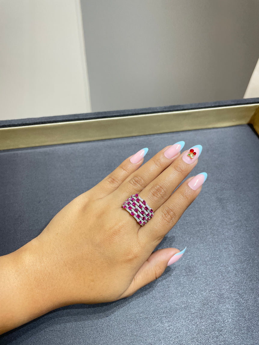 Pink Stone Multi-Row Band Ring