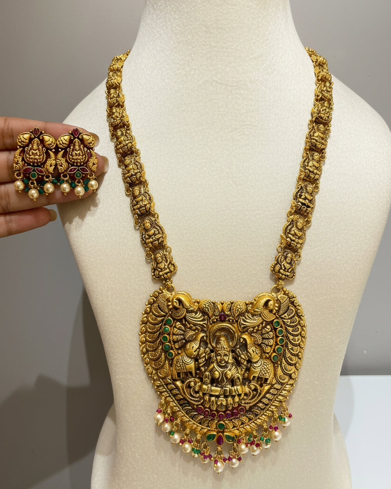 Gaja-Laxmi Temple Gold Shield Long Haram Set