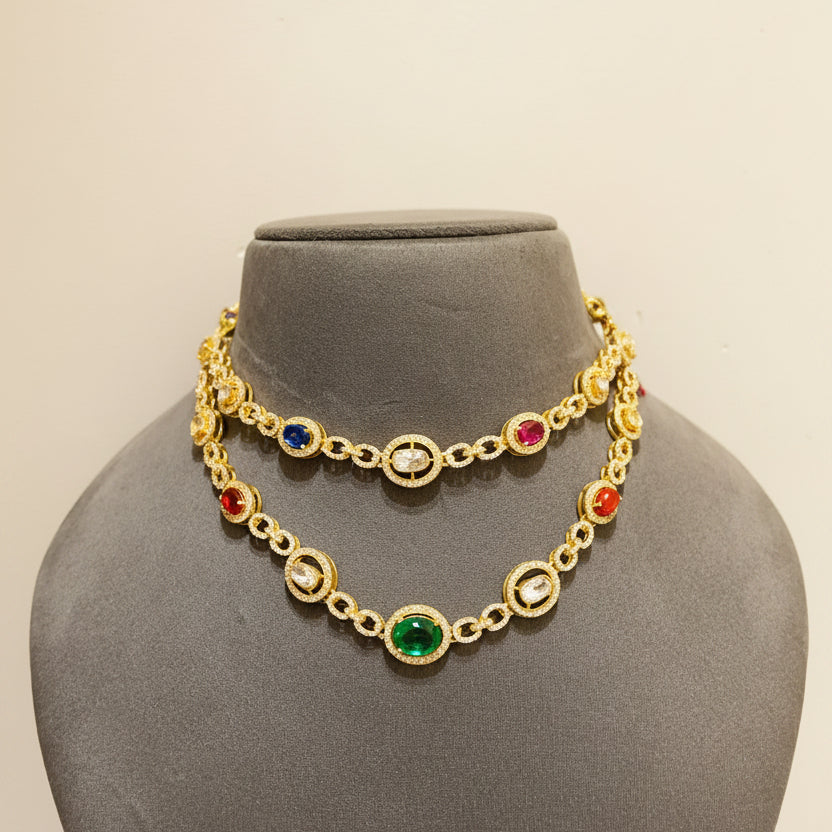 Luxe Navratna-Inspired Multi-Gemstone moissanite Diamond Set