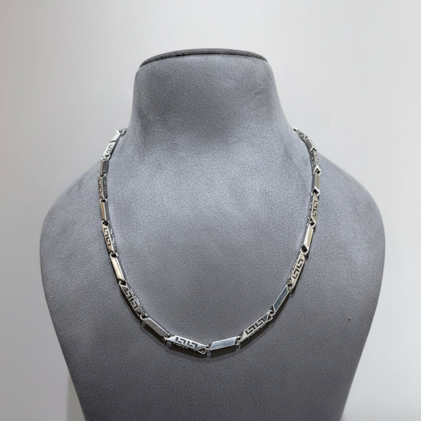 Silver Greek Key Design Bar Men's Chain