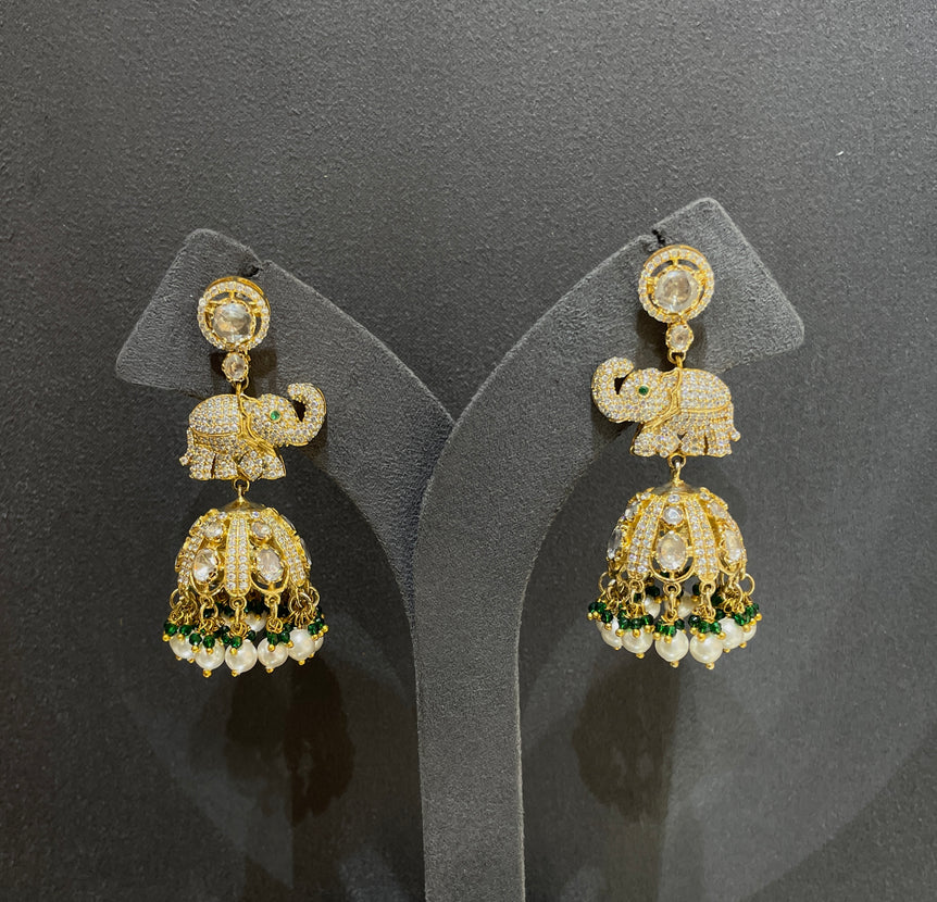 925 Silver Gaja Polki Jhumka Earrings
