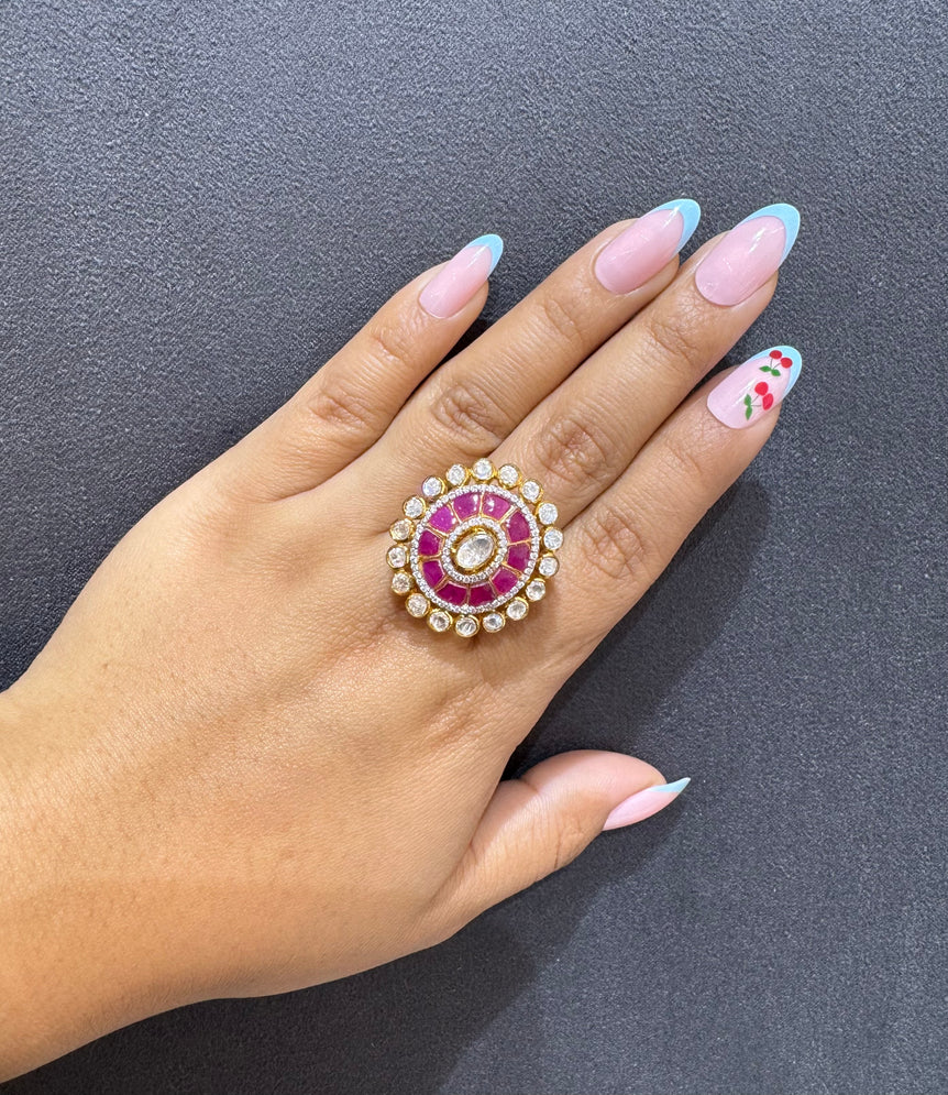 925 Silver Rose Royale Polki Ring