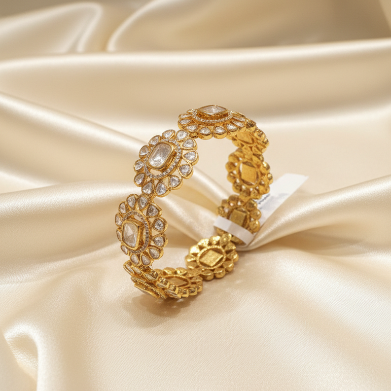 Cushion-Cut Moissanite Polki Floral Cluster Bracelet