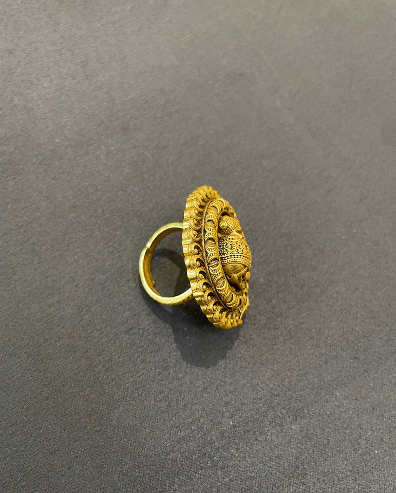 925 Silver Elephant Antique Gold Look Ring