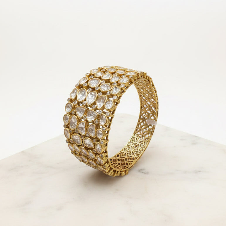 Moissanite Polki Statement Broad Bracelet