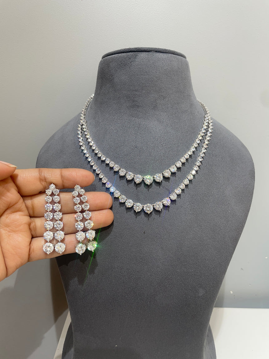 925 Silver Eternal Spark Double Line Moissanite Diamond Necklace Set