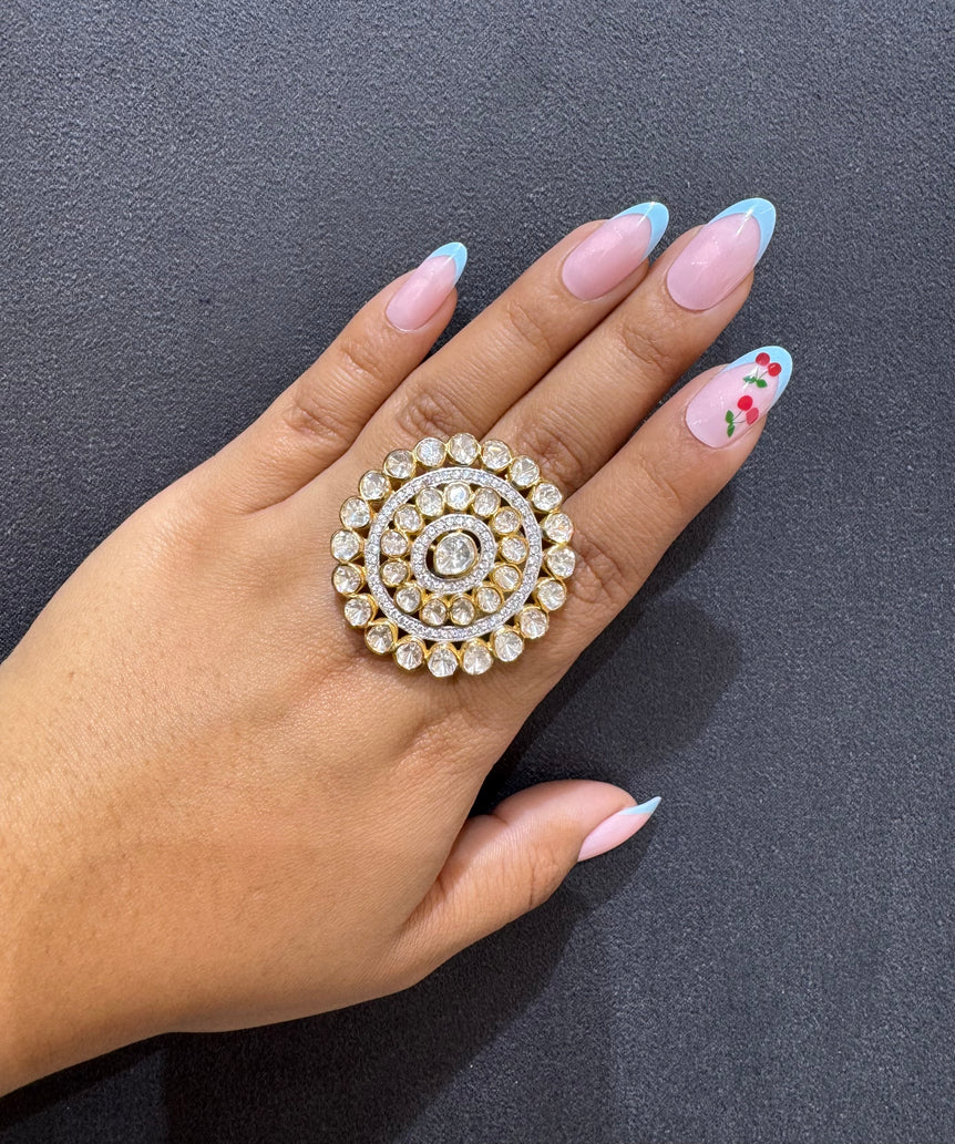 925 Silver Oversized Polki Ring