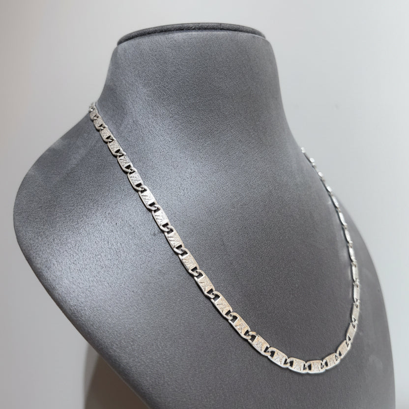 Silver Slim Patterned Bar Link Men's Chain