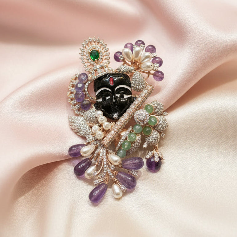 Shrinathji / Krishna Moissanite Diamond Silver Pendant