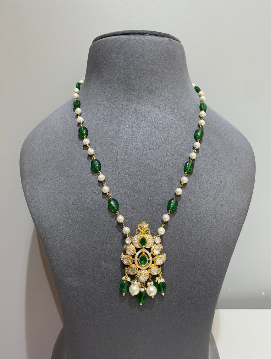 925 Silver Traditional Peacock Polki Pendant