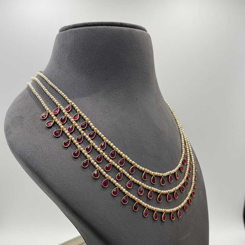 Multi-Layered Pearl & Stone Mala Necklace