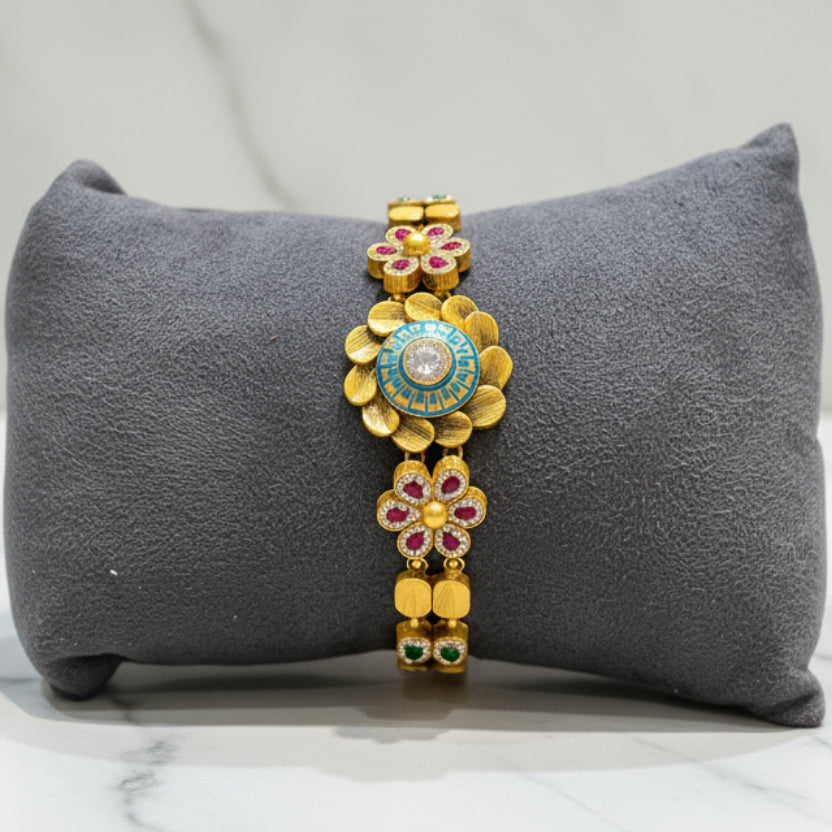 Antique Gold Sculpted Bloom & Meenakari Bracelet