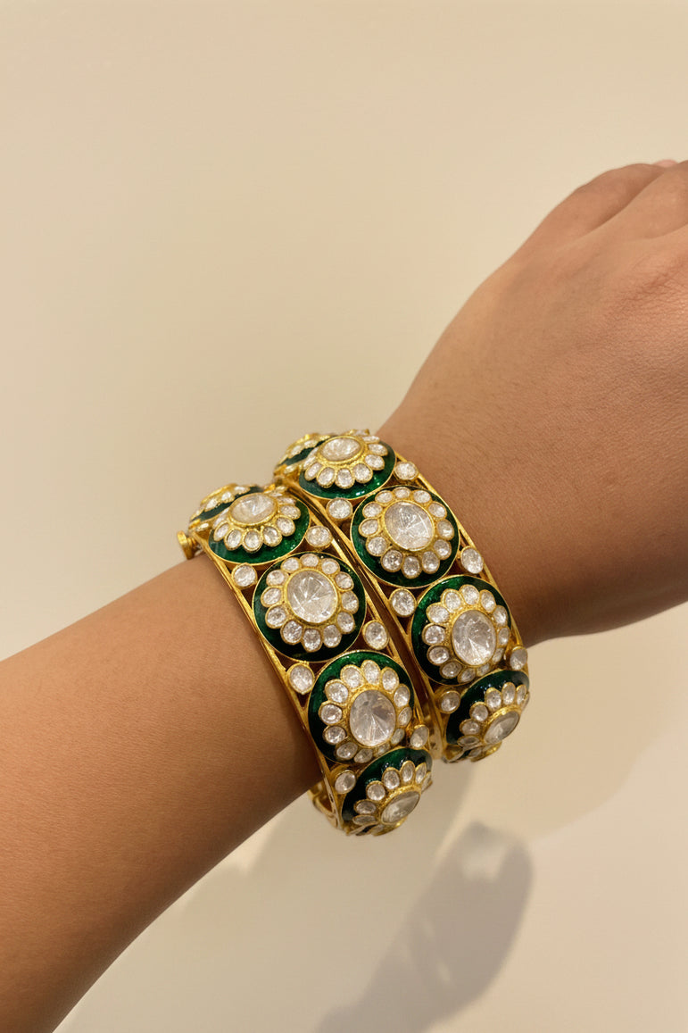 Green Meenakari Floral Polki Bangle