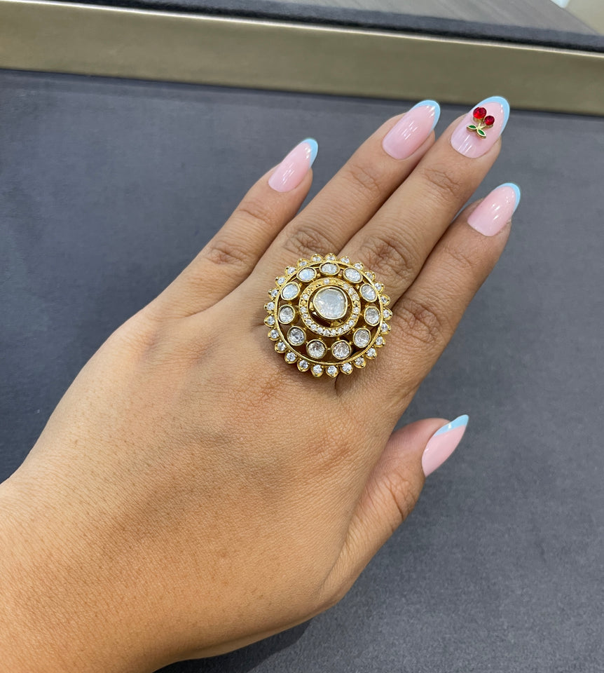 925 Silver Floral Polki Ring