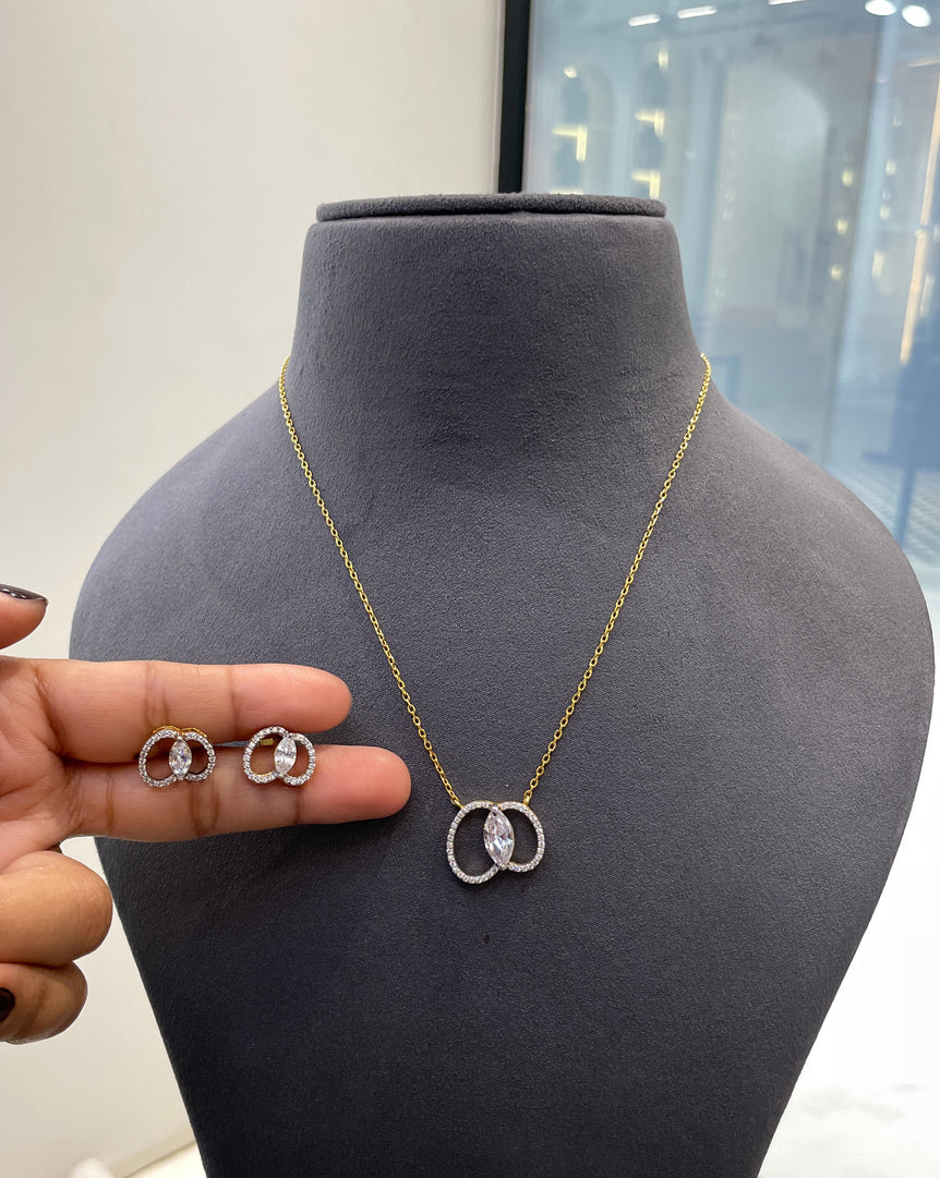 925 Silver Marquise Piece Pendant Set