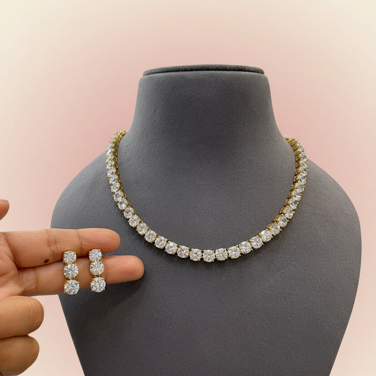 Brilliant Solitaire Tennis Diamond Necklace Set