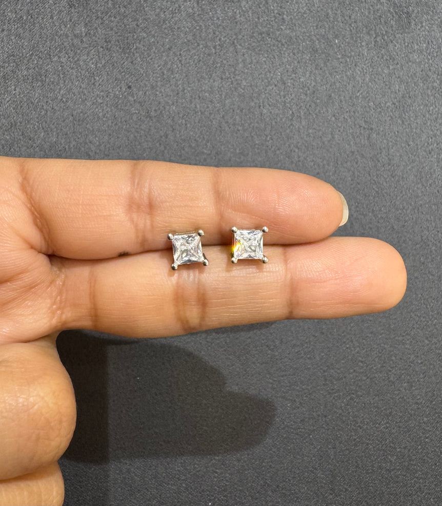 925 Silver Princess Cut Moissanite Diamond Studs