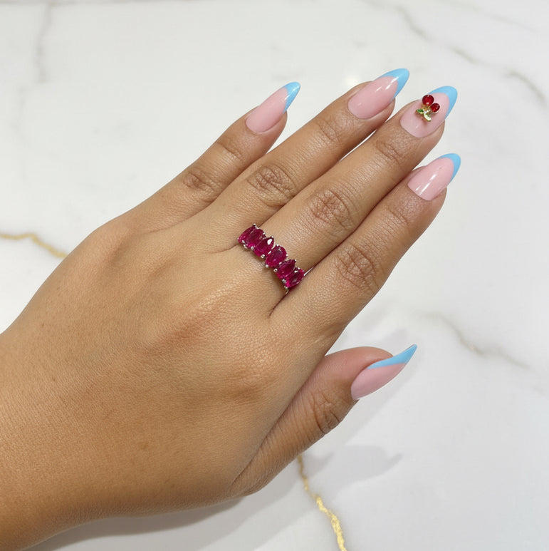 Pear-Cut Pink Stone Silver Band Ring