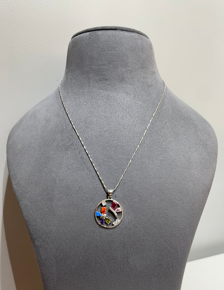 925 Silver Multi Colour Butterfly Pendant Set (Without Chain)