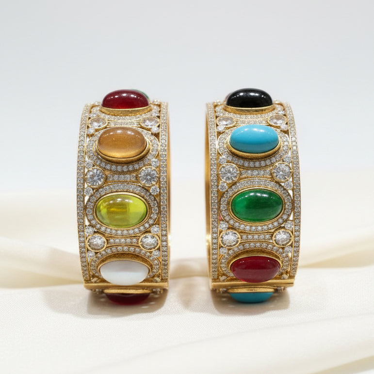 Royal Multi-Gemstone Navratna Inspired Openable Bangle