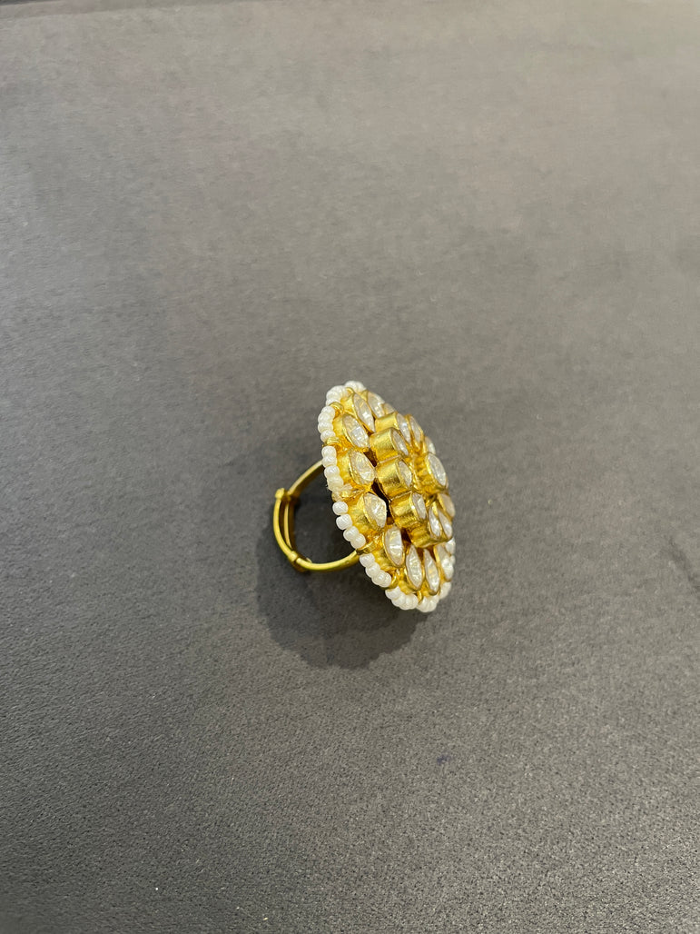 925 Silver Floral Polki Ring