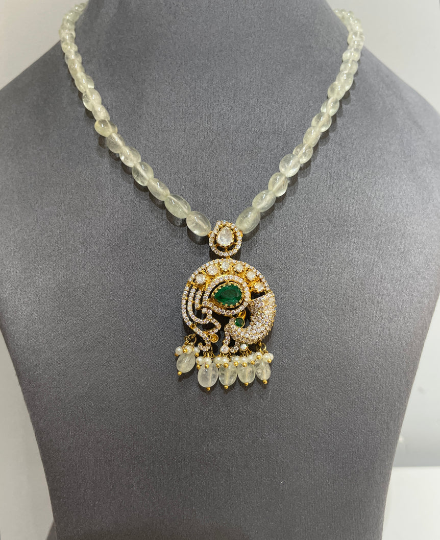 925 Silver Traditional Peacock Polki Pendant