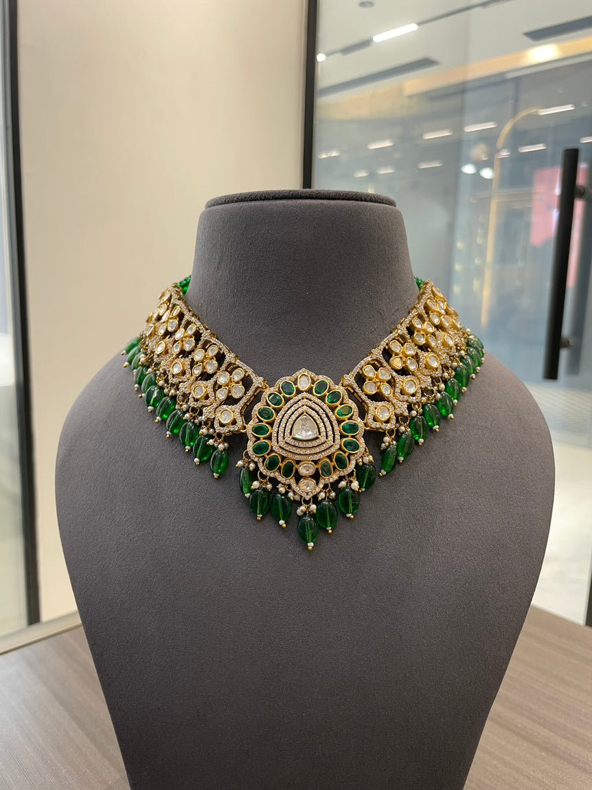 925 Silver Virelia Bridal Polki Necklace Set