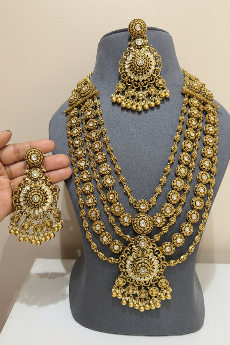 Vintage Maharani Moissanite Gold Look Haaram Set