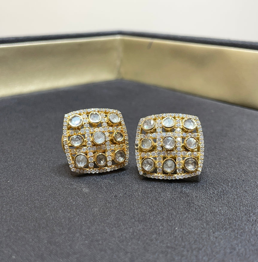 925 Silver Geometric Polki Earrings