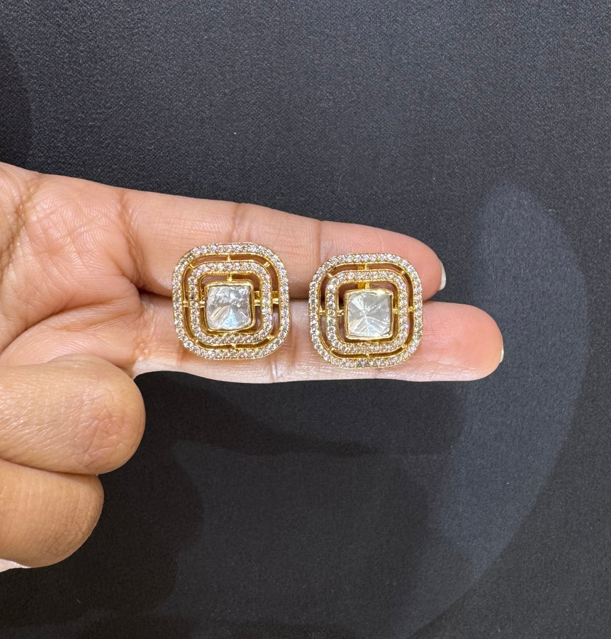 925 Silver Geometric Polki Earrings