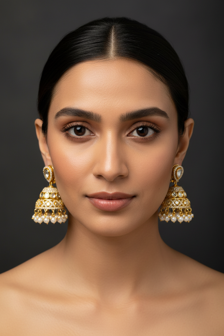 Ethnic Polki & Pearls Jhumka Earrings