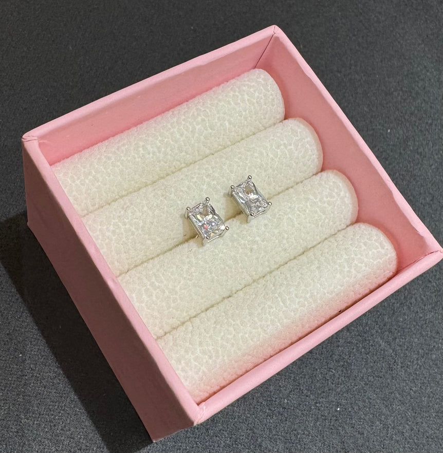 925 Silver Radiant Cut Moissanite Diamond Solitaire Studs